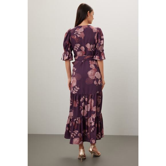 Slate & Willow Purple Floral Print Tiered Midi Wrap Dress Size XXL - Picture 3 of 14